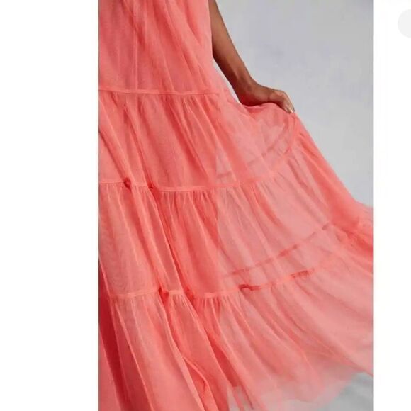 NWT Maeve Anthropologie Tulle MIDI Dress Coral Small - Picture 5 of 14
